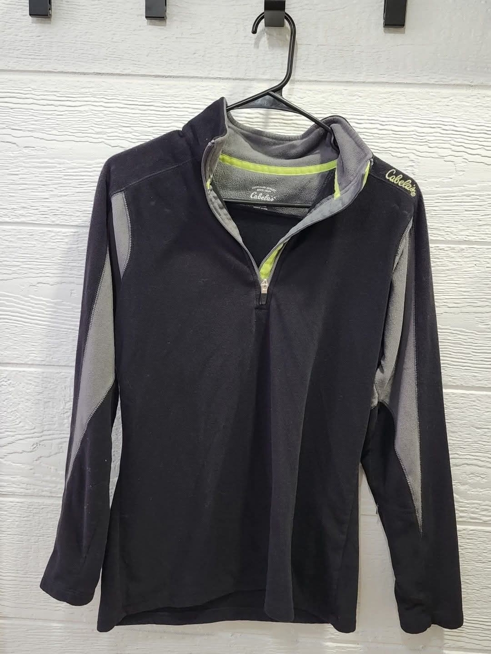 Cabela's Black and Gray Quarter-Zip Pullover with Lime Accent